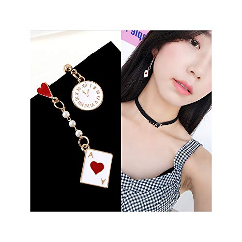 FUTIMELY Queen of Hearts Dangle Drop Earrings, Asymmetric Long Clock Poker Earrings Queen of Hearts Costume Accessories for Women Halloween Theme Accessories - Image 5