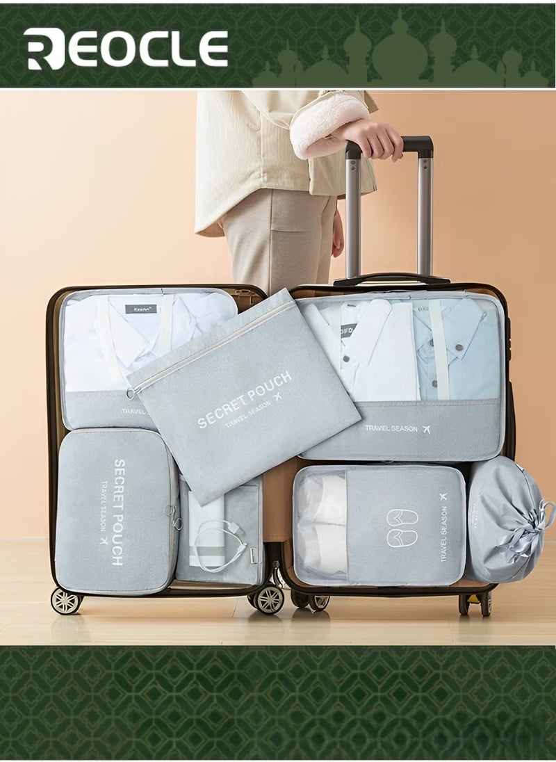 REOCLE 7 Set Packing Cubes for Travel Lightweight Luggage Organizer Packing Organizers Travel Foldable Luggage Organizers Storage Bag - Image 1