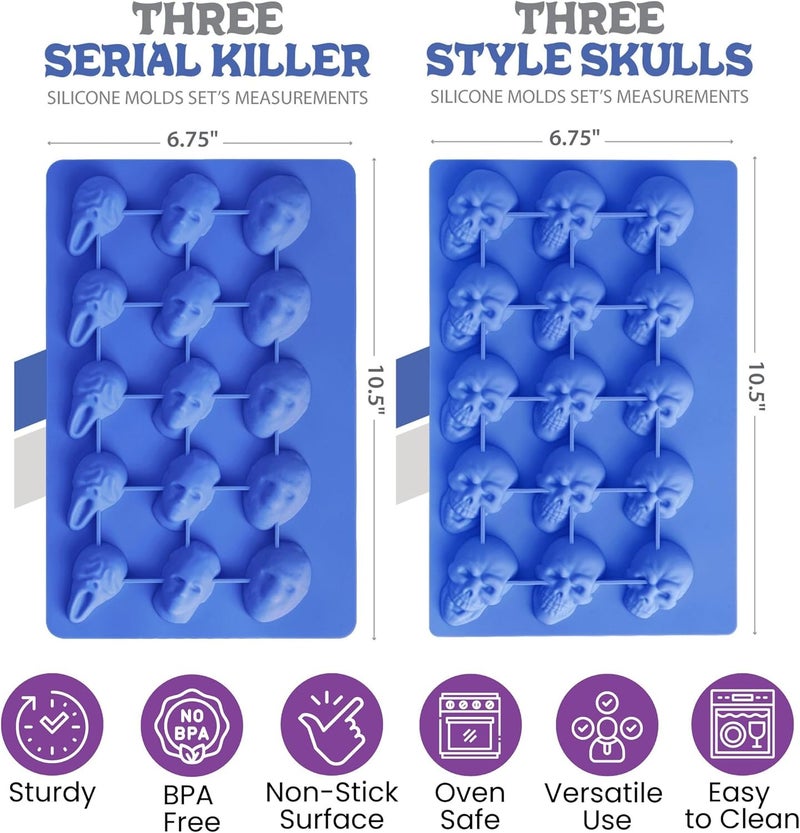 ShapedIceMolds Horror Movie Character Molds – Slasher Character Silicone Molds for Chocolate, Candy, Resin, Crafts – 3D Scary Film Icons for Party Treats & DIY Decor (Blue) - Image 4