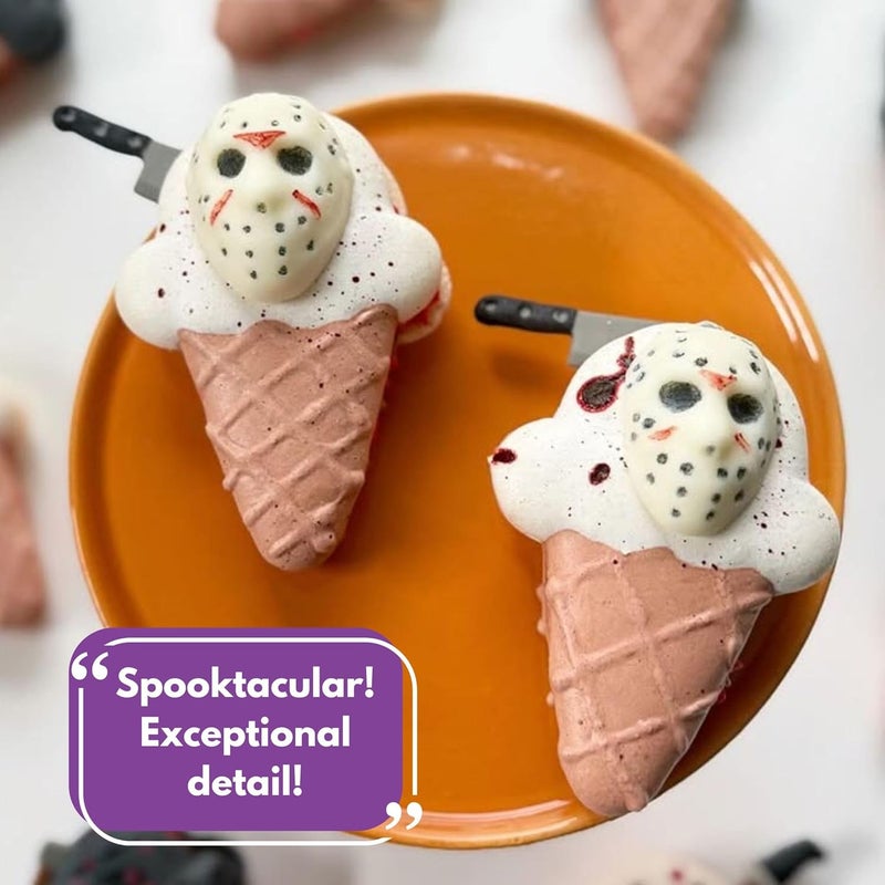 ShapedIceMolds Horror Movie Character Molds – Slasher Character Silicone Molds for Chocolate, Candy, Resin, Crafts – 3D Scary Film Icons for Party Treats & DIY Decor (Blue) - Image 2
