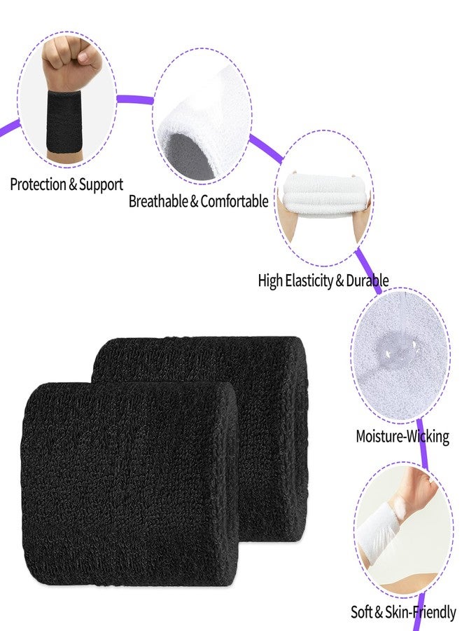 Creztail Wrist Sweatbands for Men & Women, 6pcs Breathable Wrist Sweat-Absorbing Strap, Tennis Wristbands, Sports Wrist Towel for Football, Basketball, Working Out & Running Athletic Sports (Black) - Image 3