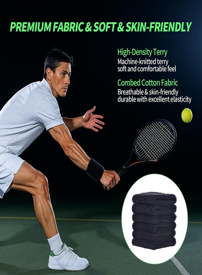 Creztail Wrist Sweatbands for Men & Women, 6pcs Breathable Wrist Sweat-Absorbing Strap, Tennis Wristbands, Sports Wrist Towel for Football, Basketball, Working Out & Running Athletic Sports (Black) - Image 4