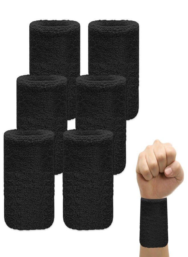 Creztail Wrist Sweatbands for Men & Women, 6pcs Breathable Wrist Sweat-Absorbing Strap, Tennis Wristbands, Sports Wrist Towel for Football, Basketball, Working Out & Running Athletic Sports (Black) - Image 1
