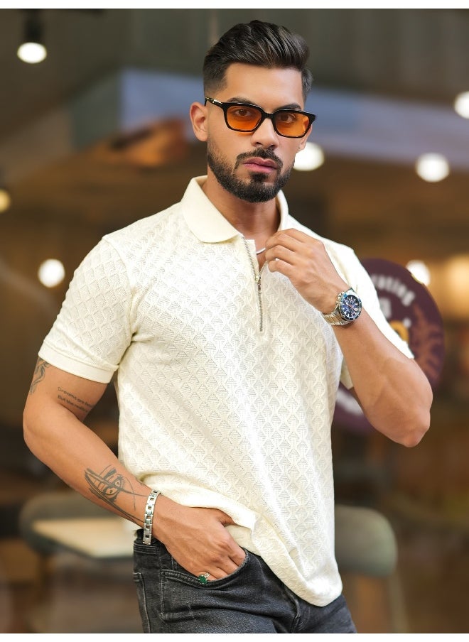 Maniac Mens Kite Textured Polo Neck Half Sleeve Cotton Slim Fit T-Shirt  - Image 4