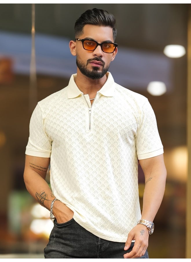 Maniac Mens Kite Textured Polo Neck Half Sleeve Cotton Slim Fit T-Shirt  - Image 2