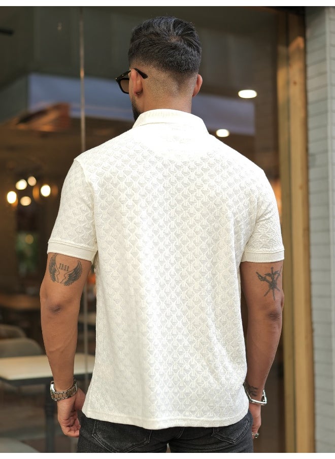 Maniac Mens Kite Textured Polo Neck Half Sleeve Cotton Slim Fit T-Shirt  - Image 5