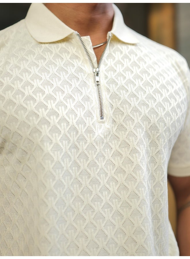 Mens Kite Textured Polo Neck Half Sleeve Cotton Slim Fit T-Shirt