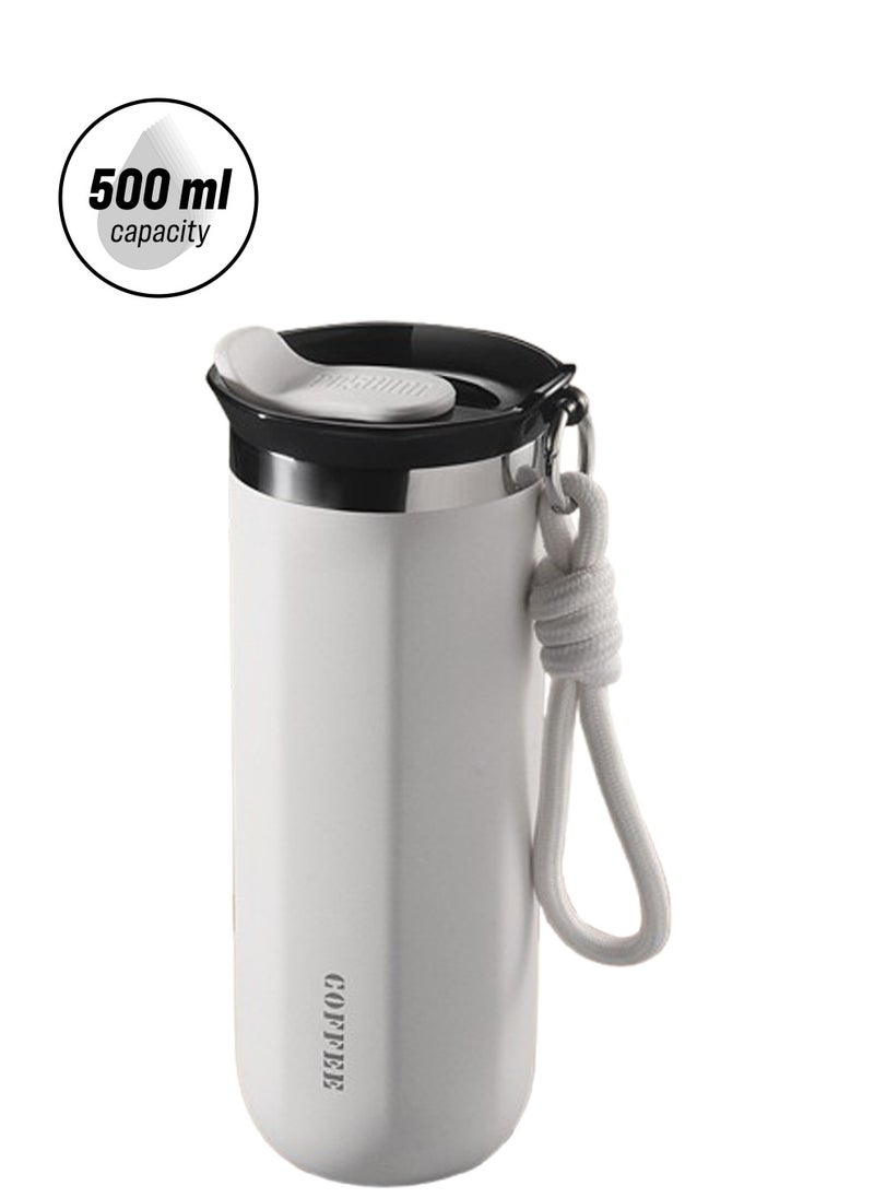 TYCOM Travel Coffee Mug 500 ML Stainless Steel Vacuum Ice and Hot Drinks Insulated Tumbler for Home Office Outdoor Works White.  - Image 1
