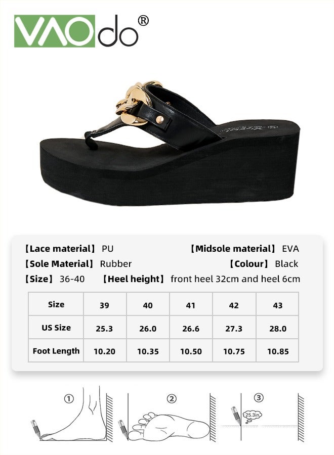 VAOdo Women Thick Sole Flip Flop, Island Platform High Wedge Sandals, Arch Support Slipper, Non-slip Fashion Style Sandals for Indoor and Outdoor Black  - Image 4