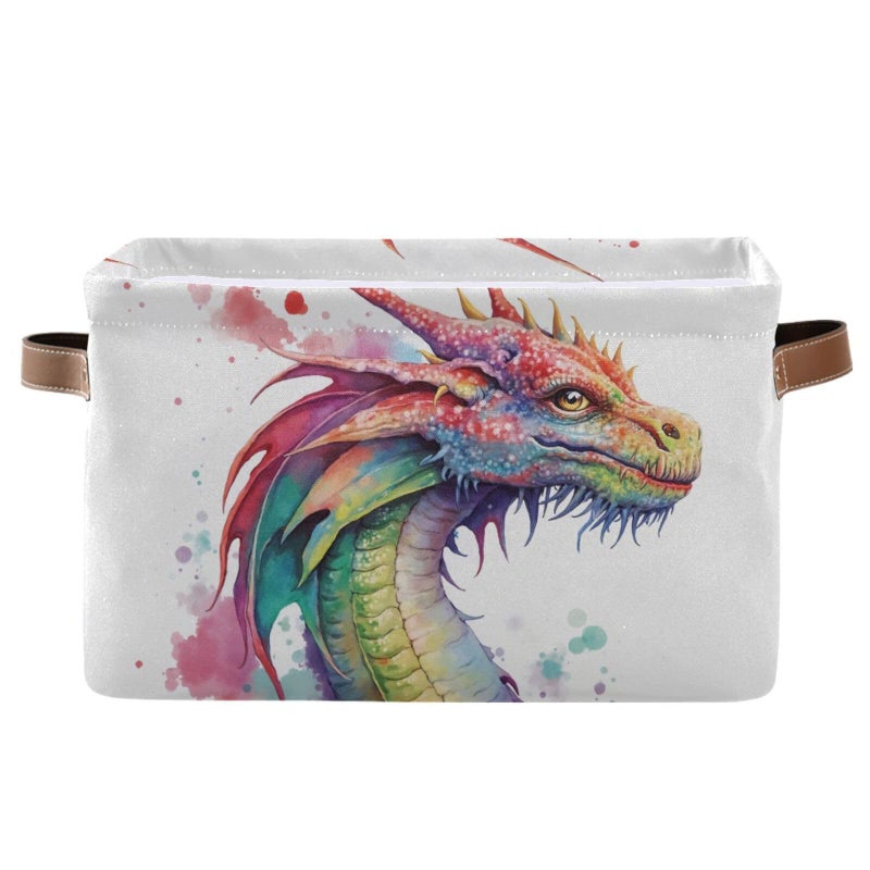 BOENLE Large Storage Basket Watercolor Dragon Cube Storage Bin Canvas Fabric Organizer Handles Collapsible for Clothes Toys Bedroom Decorative - Image 2