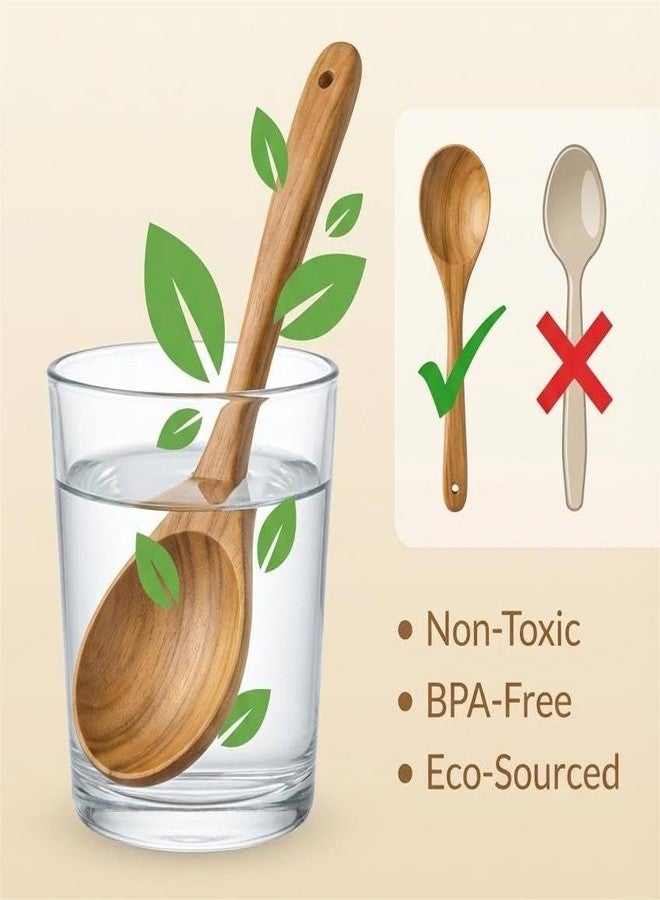 STORE INDYA 8 Piece Wooden Spoons for Cooking with Spoon Holder and Spoon Rest | Acacia wood Nontoxic Nonstick cookware compatible Wooden cooking utensils set | Lightweight & Durable - Image 4