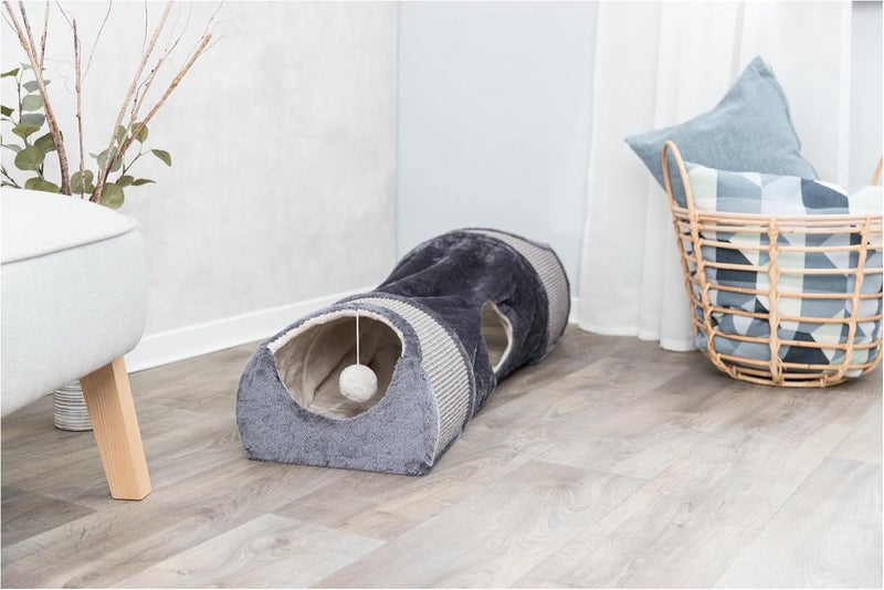 Trixie Cat Tunnel & Play Condo in Gray - Indoor Hideaway with Cat Toys - Sisal Rug and Plush Covered Hideouts - Collapsible Design for Easy Storage - Image 5
