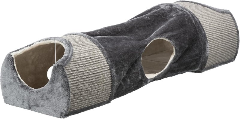 Trixie Cat Tunnel & Play Condo in Gray - Indoor Hideaway with Cat Toys - Sisal Rug and Plush Covered Hideouts - Collapsible Design for Easy Storage - Image 1