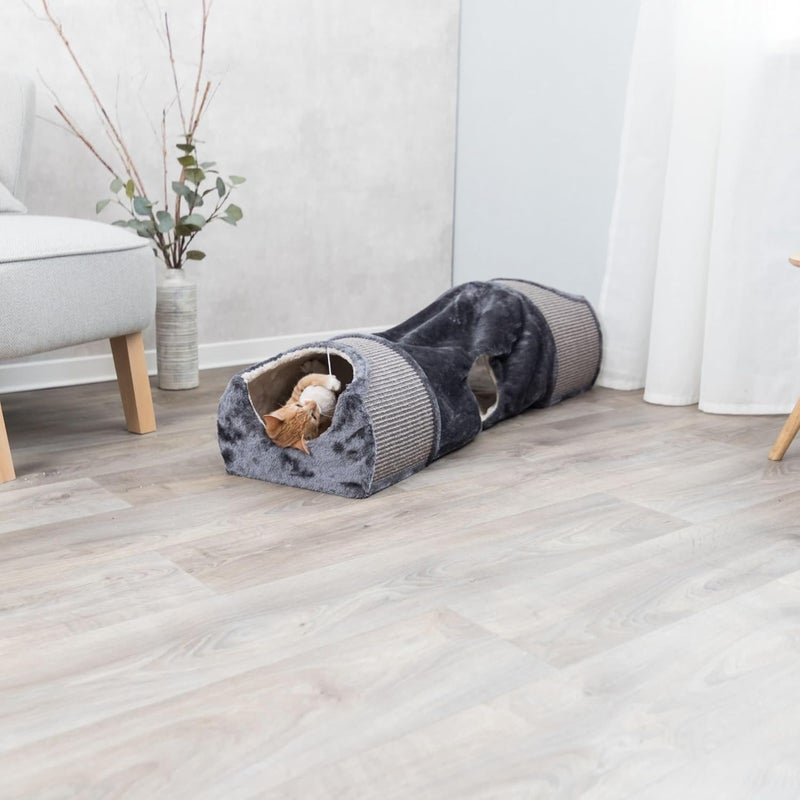 Trixie Cat Tunnel & Play Condo in Gray - Indoor Hideaway with Cat Toys - Sisal Rug and Plush Covered Hideouts - Collapsible Design for Easy Storage - Image 2