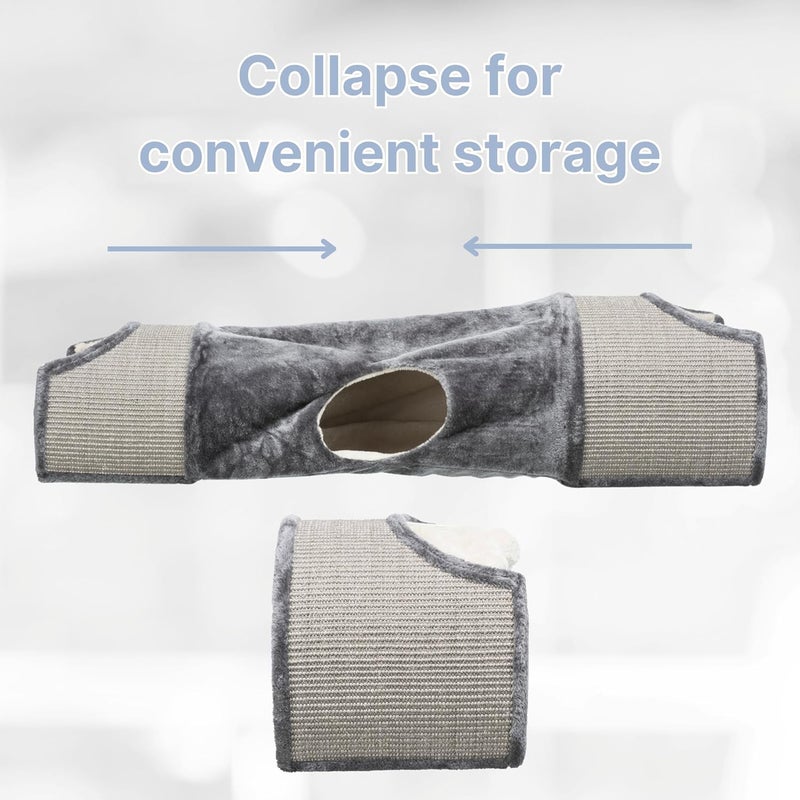 Trixie Cat Tunnel & Play Condo in Gray - Indoor Hideaway with Cat Toys - Sisal Rug and Plush Covered Hideouts - Collapsible Design for Easy Storage - Image 3