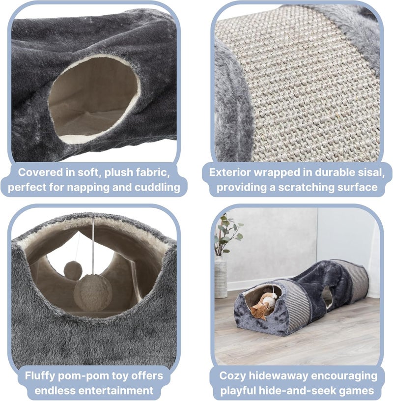 Trixie Cat Tunnel & Play Condo in Gray - Indoor Hideaway with Cat Toys - Sisal Rug and Plush Covered Hideouts - Collapsible Design for Easy Storage - Image 4