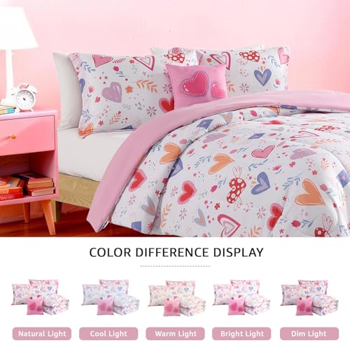 Wink Deer Twin Comforter Set for Girls-3 Pieces Heart Love Twin Bedding Sets for Kids,1 Comforter,1 Sham and 1 Decor Pillow - Image 5