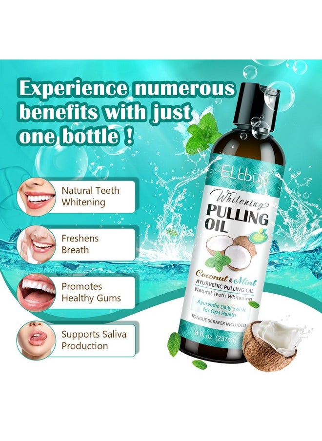 ELBBUB - Coconut Pulling Oil - Ayurvedic Mint Oil Pulling Mouthwash With Tongue Scraper | Natural Essential Oils For Fresh Breath, Teeth Whitening & Healthy Gums | Alcohol-Free 8 Fl. Oz - Image 1