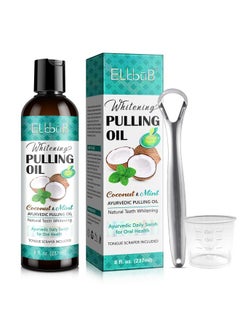 Coconut Pulling Oil - Ayurvedic Mint Oil Pulling Mouthwash With Tongue Scraper | Natural Essential Oils For Fresh Breath, Teeth Whitening & Healthy Gums | Alcohol-Free 8 Fl. Oz
