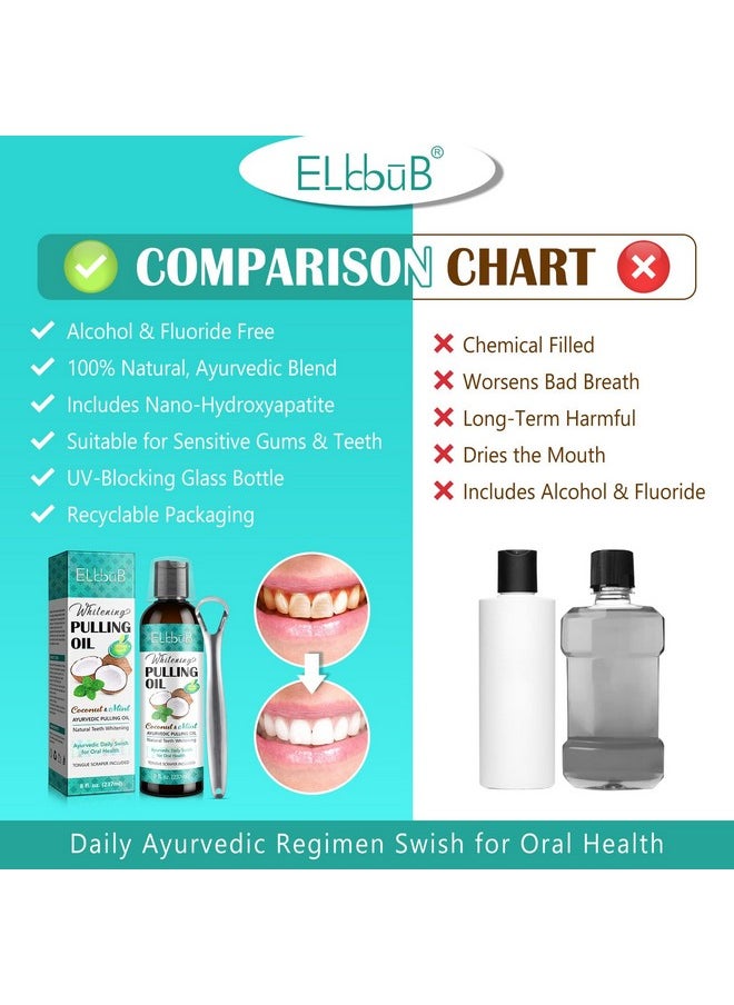 ELBBUB - Coconut Pulling Oil - Ayurvedic Mint Oil Pulling Mouthwash With Tongue Scraper | Natural Essential Oils For Fresh Breath, Teeth Whitening & Healthy Gums | Alcohol-Free 8 Fl. Oz - Image 1