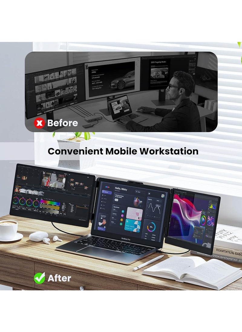 OFIYAA - Laptop Screen Extender S2 - Triple Laptop Monitor Extender Ultra Slim 14" 1080P FHD IPS Plug and Play Portable Monitor for Laptop with Stand Compatible with 13-17.3" Mac Windows Linux Switch - Image 1