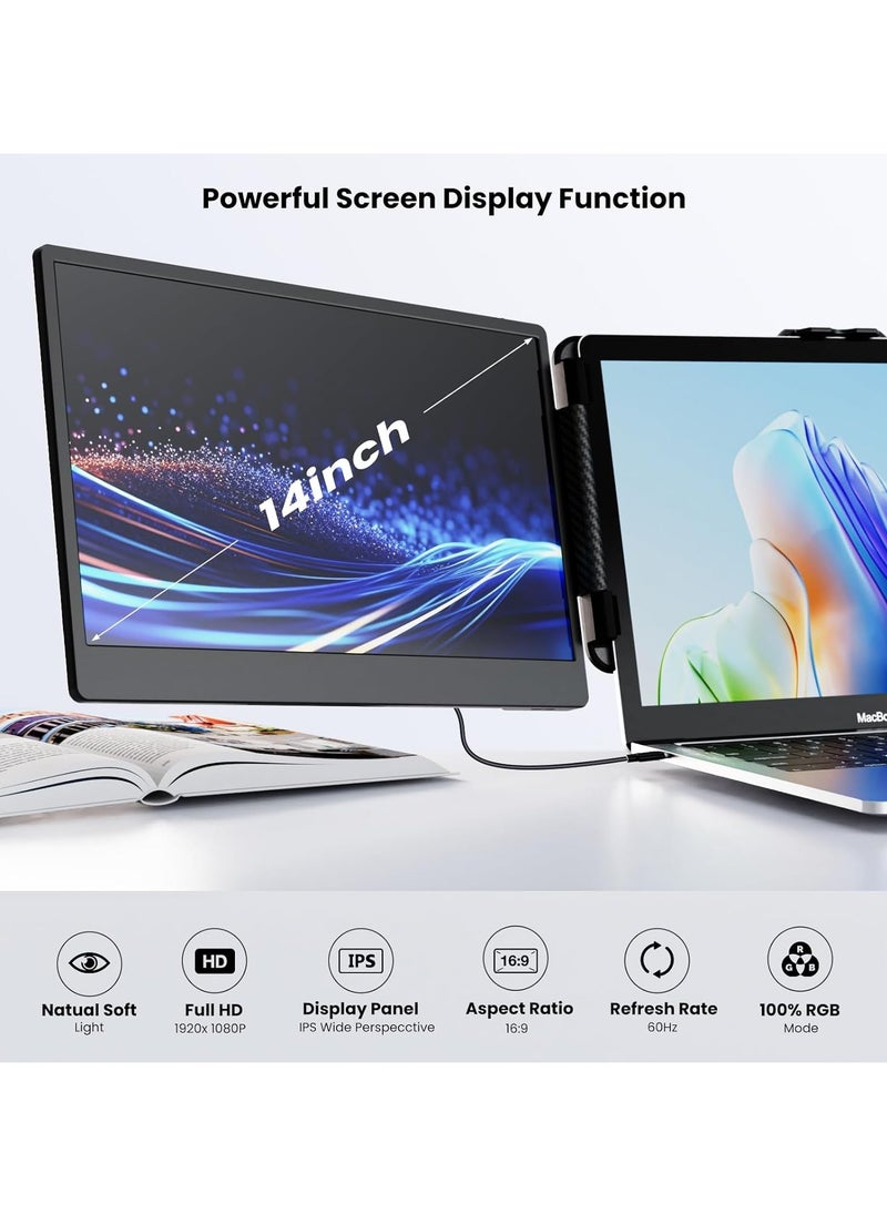 OFIYAA - Laptop Screen Extender S2 - Triple Laptop Monitor Extender Ultra Slim 14" 1080P FHD IPS Plug and Play Portable Monitor for Laptop with Stand Compatible with 13-17.3" Mac Windows Linux Switch - Image 1