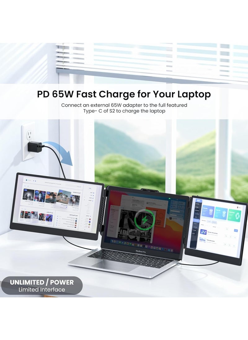 OFIYAA - Laptop Screen Extender S2 - Triple Laptop Monitor Extender Ultra Slim 14" 1080P FHD IPS Plug and Play Portable Monitor for Laptop with Stand Compatible with 13-17.3" Mac Windows Linux Switch - Image 1