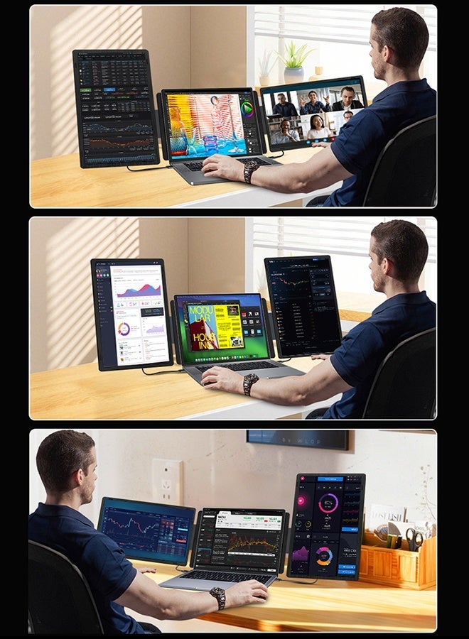 epicarma Portable Tri Screen Monitor 15.6 Inch 1080p IPS FHD Triple Laptop Screen Extender USB C Type C 360 Rotation Foldable Detachable Display for Windows Mac - Image 4