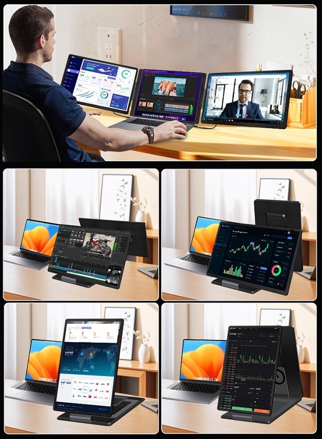 epicarma Portable Tri Screen Monitor 15.6 Inch 1080p IPS FHD Triple Laptop Screen Extender USB C Type C 360 Rotation Foldable Detachable Display for Windows Mac - Image 5