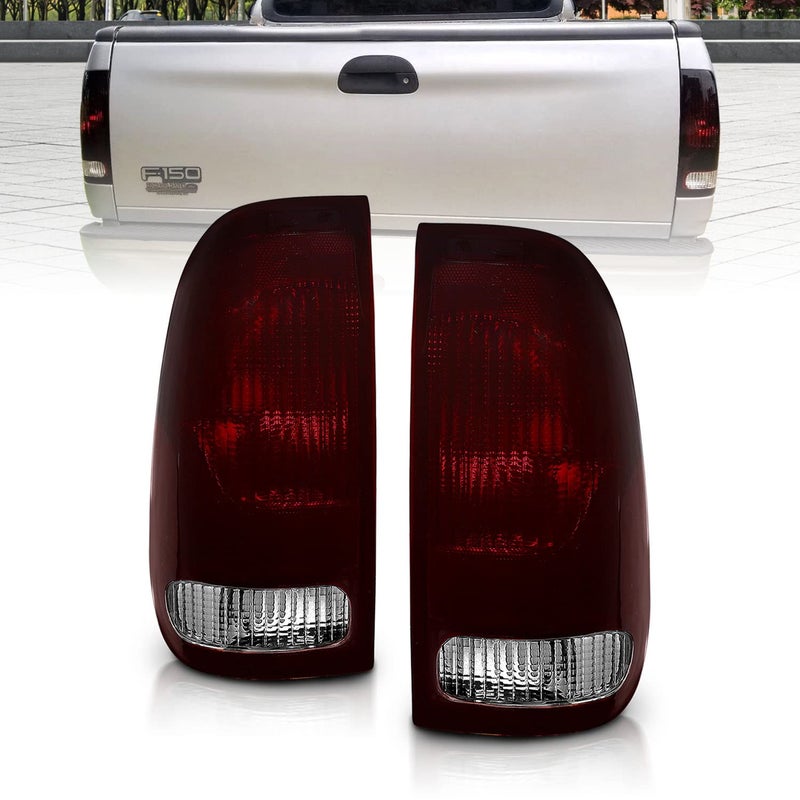 AmeriLite for Ford F-Series F150 F250 F350 SuperDuty Smoke Red Factory Style OE Replacement Assembly Halogen Taill Lights Brake Lamps Set - Driver and Passenger Side - Image 1