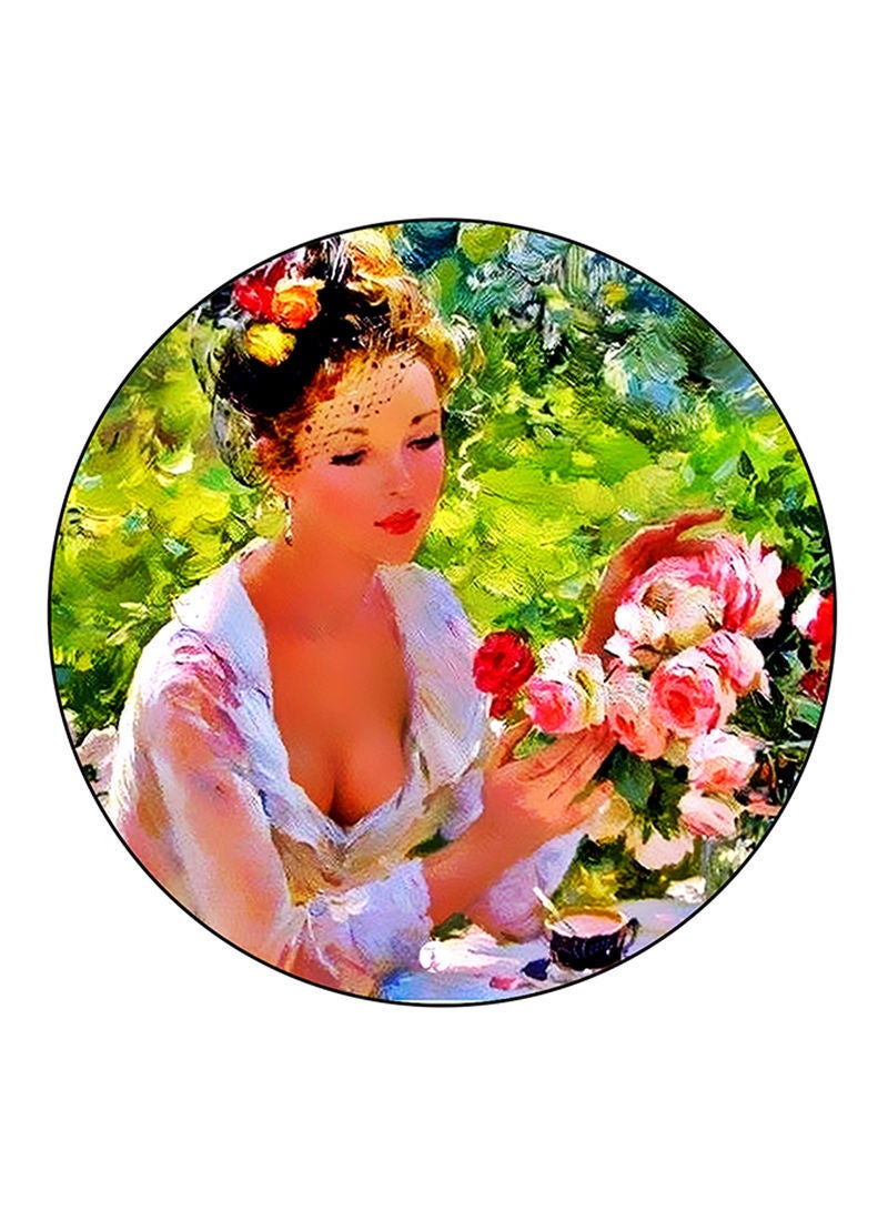 RKN Woman Printed Mouse Pad  Round  Multicolour