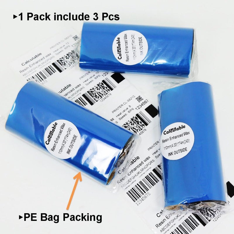 DEFMATE 3Count 4.33" x 243' (110mmx74m) Resin Enhanced Wax 1/2" Core Thermal Transfer Wax Ribbon for Label, Tag & Barcode Printing for Zebra,TEC,DATAMAX,INTERMEC,Avery,Citizen,SATO,TSC,GODEX,ARGOX - Image 3
