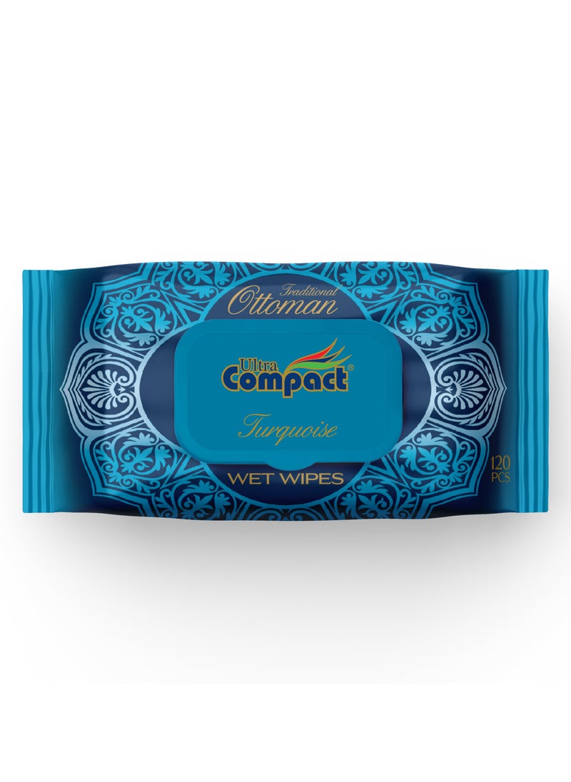 Ultra Compact Traditional Ottoman Turquoise Wet Wipes: Luxurious Care Pack - 120pcs  - Image 1