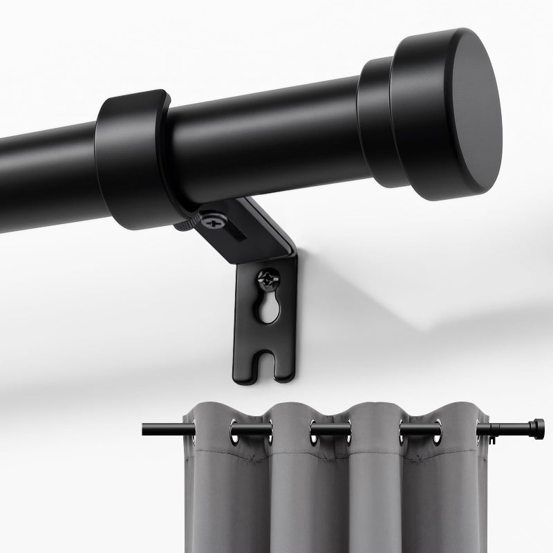 Joydeco Curtain Rods for Windows 32 to 88 inches Adjustable Decorative Curtain Rod,Window Curtain Rod single rod with Aluminium Finials(32" to 88",1PCS,Black) - Image 1