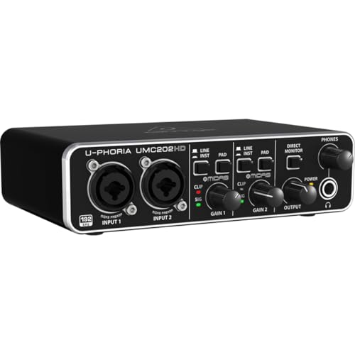 behringer بيهرينجر UMC202HD واجهة صوتية 2x2، 24-بت/192 كيلوهرتز USB مع مضخمات ميكروفون ميداس | لتسجيل الميكروفونات والآلات - Image 1