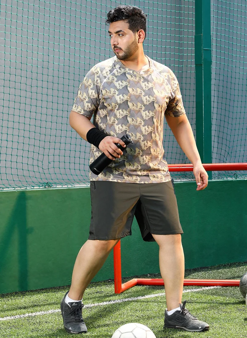 Instafab Plus  Men's Coin Grey & Ash Brown Flow-Lined Activewear T-Shirt for Men | Best Price UAE