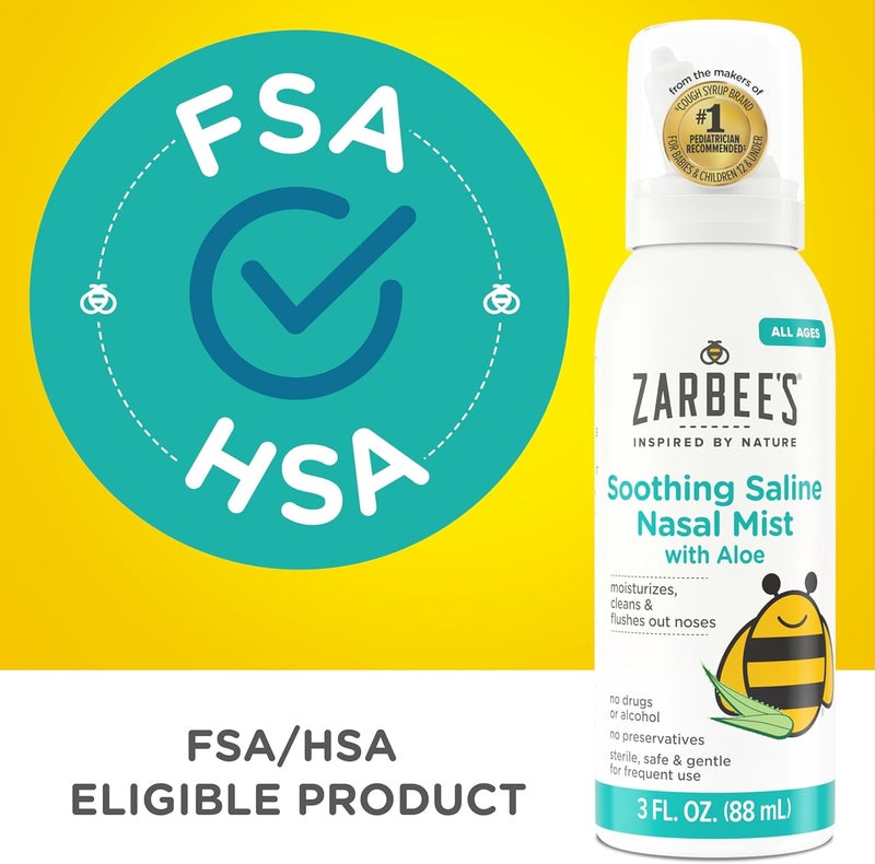 Zarbee's رذاذ زاربيز المهدئ للأنف بمحلول ملحي مع الألوة - رذاذ ملحي لجميع الأعمار يعمل بسرعة لتنظيف وترطيب الأنف - يخفف المخاط - ينظف ممرات الأنف - خالي من الأدوية - 3 أونصات سائلة - Image 5