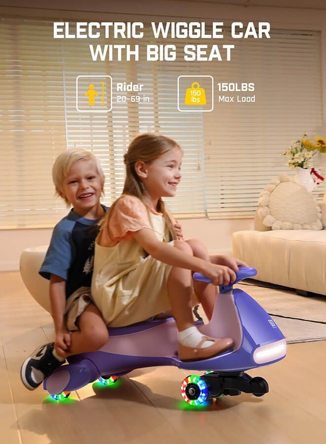 hibobi 12V N7 Pro Electric Wiggle Car with Pedal, Rechargeable Battery, 2 in 1 Swing Car, 2 Speed Ride On Toy, Anti-Rollover, Flashing Wheels, Bluetooth, for Ages 3 and Up, 150 Lbs, Pink - Image 3