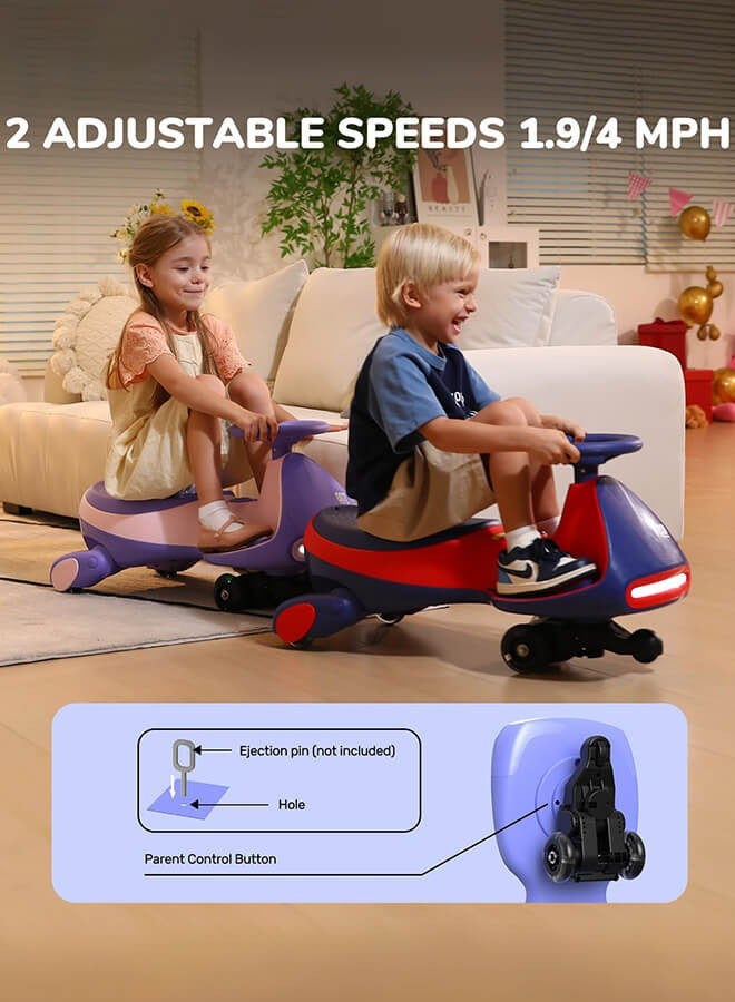 hibobi 12V N7 Pro Electric Wiggle Car with Pedal, Rechargeable Battery, 2 in 1 Swing Car, 2 Speed Ride On Toy, Anti-Rollover, Flashing Wheels, Bluetooth, for Ages 3 and Up, 150 Lbs, Pink - Image 5