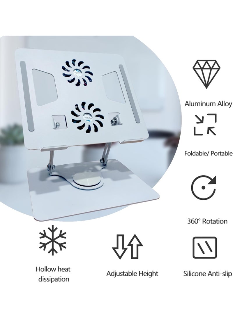 360° Rotatable Laptop Stand – Adjustable Height, Dual Fan Cooling, Fits 10-17.3" Laptops – Metal & Silicone Design - Image 3