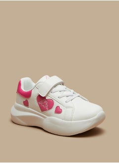 Girls Heart Detail Sneakers with Hook and Loop Closure