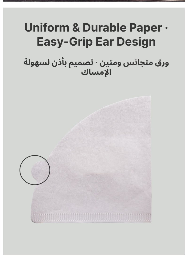 100 قطعة من فلتر القهوة V60 (المقاس 02، أبيض)، مجموعة ورق فلتر للاستخدام مرة واحدة، تكفي من 1 إلى 4 أكواب، أداة تحضير قهوة V60 مخروطية الشكل وأداة تحضير قهوة بالتنقيط - Image 4