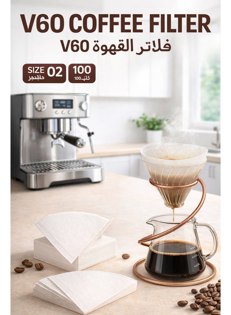 100pcs V60 Coffee Filter (Size02, White), Disposable Filter Paper set, For 1 to 4 Cups, V60 Conical Shaped Pour Over Coffee Dripper and Drip Coffee Maker - Image 1