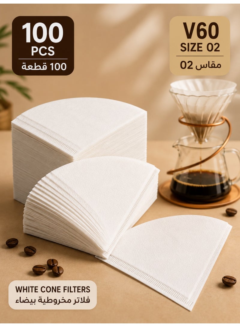 100-Piece Coffee Paper Filter V60 Size 02 White, Disposable Cone Filters for Pour Over Dripper and Drip Coffee Maker, 1-4 Cups - Image 1