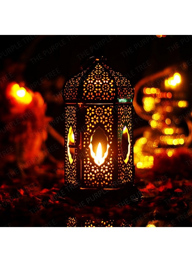 the purple tree فانوس مغربي نحاسي شجرة بنفسجية لحامل شمعة الشاي لتزيين ديوالي، أسود ماتّي - Image 1