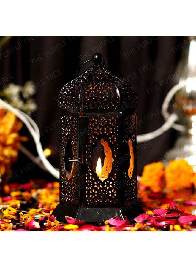 the purple tree فانوس مغربي نحاسي شجرة بنفسجية لحامل شمعة الشاي لتزيين ديوالي، أسود ماتّي - Image 2