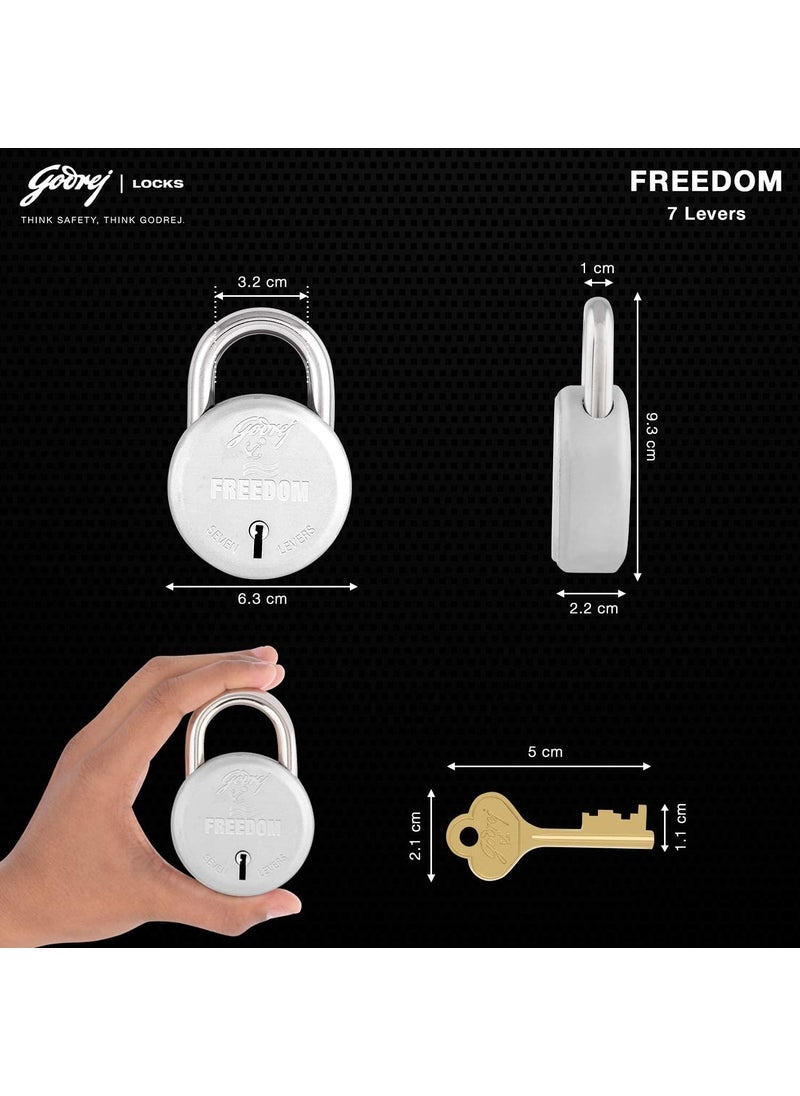 Godrej Locking Solutions and Systems Godrej Locks I Padlock 7 levers 75 mm I 3 Keys I Padlock for Main Door I Gate Lock I Lock for Tool Box Shutters Shops Offices I Strong Hardened Corrosion Resistant Shackle I Silver Finish  - Image 3