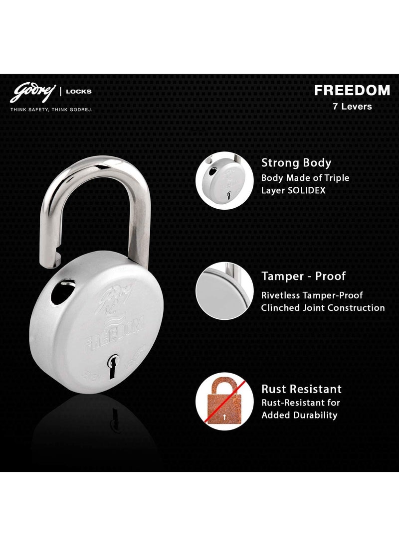 Godrej Locking Solutions and Systems Godrej Locks I Padlock 7 levers 75 mm I 3 Keys I Padlock for Main Door I Gate Lock I Lock for Tool Box Shutters Shops Offices I Strong Hardened Corrosion Resistant Shackle I Silver Finish  - Image 2