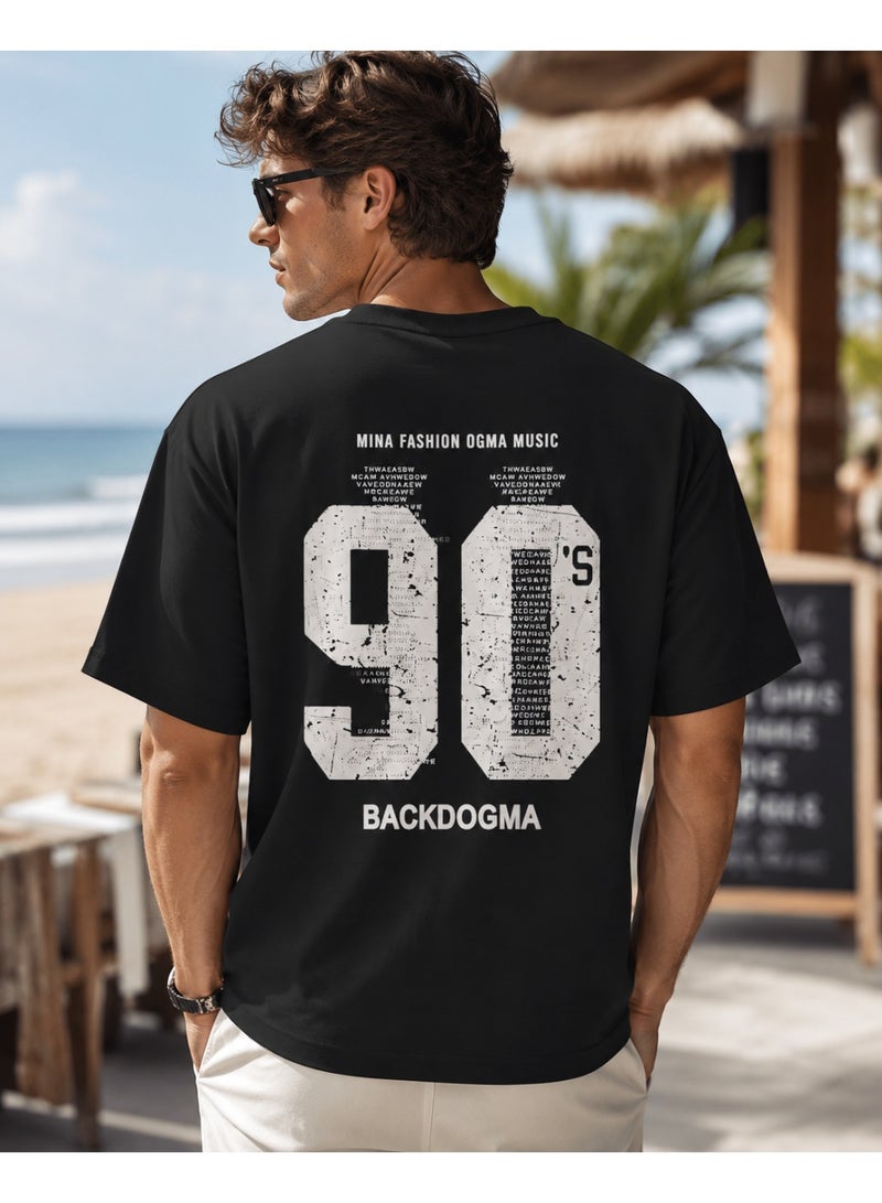 تيشيرت رجالي أسود برقبة دائرية مطبوع عليه رقم "90" باللون الأبيض - Image 4