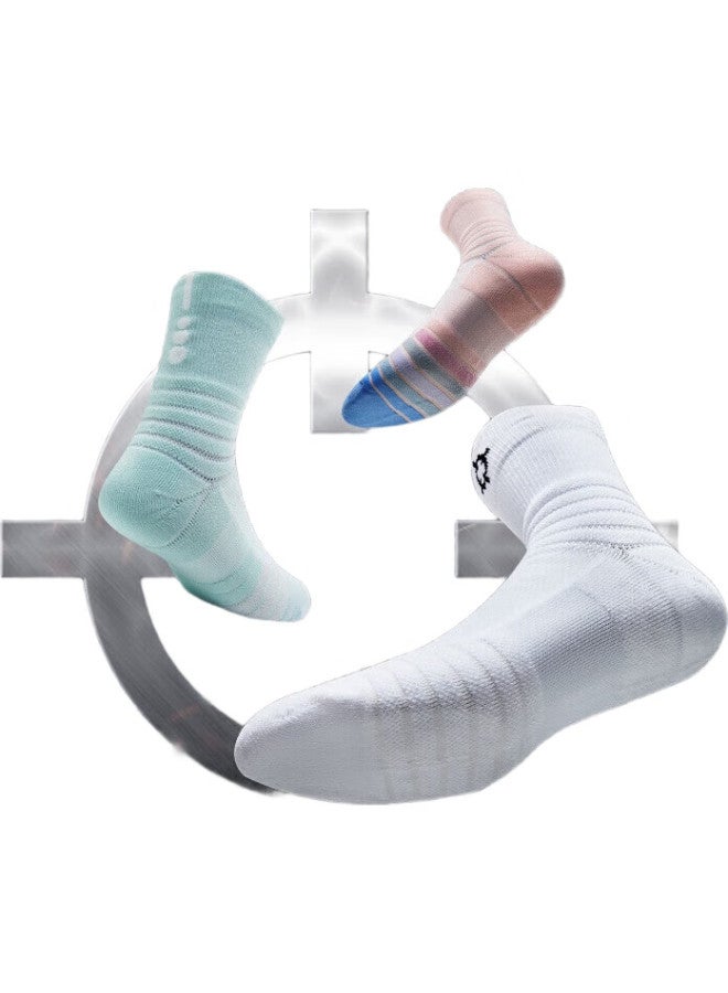RIGORER  Professional-Grade Training 2 Basketball Socks With Thick Terry Bottom, Sweat-Absorbing And Shock-Absorbing, W-08 [3 Pairs] Black/White/Gray - Image 2